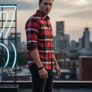 Casual Red color Checks Shirt ( slim fit )